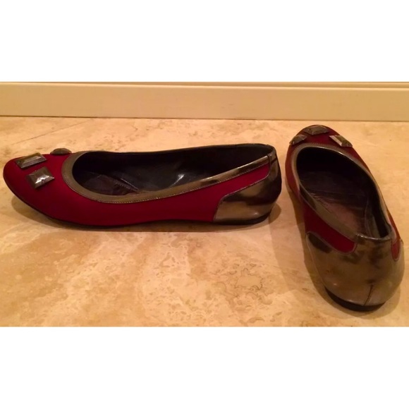 BURBERRY Designer Red Satin Leather Gems Ballet Flats Italy!!! - Picture 10 of 12